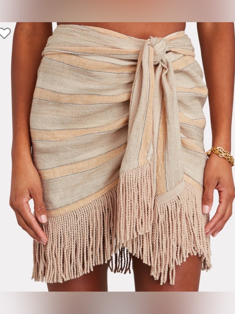Just Bee Queen JBQ Charlie Fringe Cream Stripe Cotton Linen Mini Skirt EUC Sz M